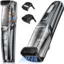 Advanced Vacuum Beard Trimmer for Men: Vacuum Mustache Trimmer with Precision Knob, Adjustable 20mm Length Settings, 2 Combs, IPX6 Waterproof-Rechargeable Vacuum Trimmer for Beard, Black