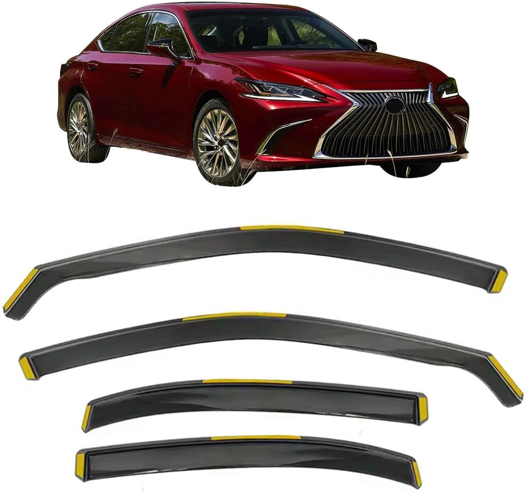 Fit 2019-2025 Lexus ES250 ES300h ES350 in Channel Window Visors Black 4PCS | IKON MOTORSPORTS, Injection PC, Rain Guards, Side Window Wind Deflectors, Improve Circulation, Impact Resistant, Waterproof