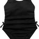 Girl's Cute Spaghetti Straps Round Neck Drawstring One Piece Swimwear Tie Bathing Suit 160