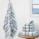 VOOVA & MOVAS Aqua Striped Towels Set, Quick Dry, Thick & Absorbent, Soft, 6 PCS Bathroom Towels