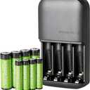 Amazon Basics NiMh Rechargeable Batteries (4 AA & 4 AAA) with 4 Bay Battery Charger, Type A (American) Plug, Black, 8 Count
