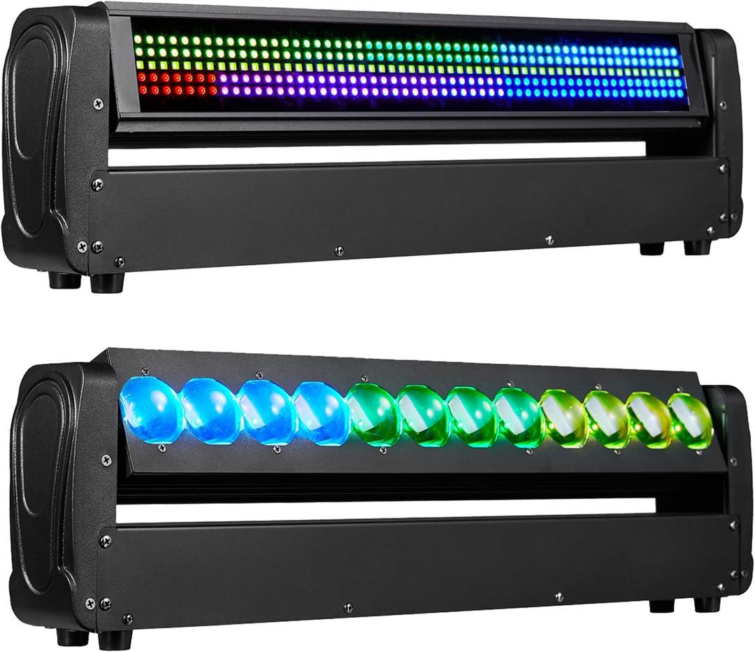 360 Moving Head DJ Lights 250W Beam Curtain & Strobe Stage Lights Bar 12x10W RGBW 4in1 DMX512/Sound/RDM Professional DJ Stage Props for Party Live Show Wedding - 2 Pcs