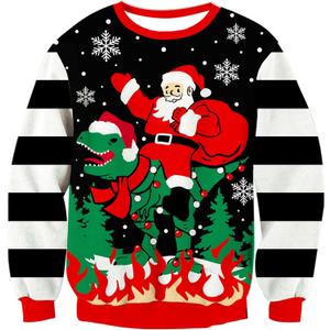 TUONROAD 7-14 Years Boys & Girls Ugly Christmas Sweater 3D Printed Holiday Satan Clause Pullover for Kids Sweatshirts (9-10 Years, A1-red Green White)