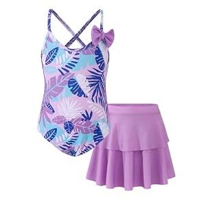 Saeaby Girl One Piece Swimsuit Bathing Suits for Girls with Ruffle Skirt Crisscross Hawaii Swimwear 3-4 Years Old