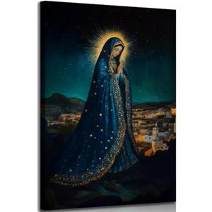 Tertiosh Virgin Mary Canvas Wall Art Our Lady of Guadalupe Prayer Painting Picture Wall Decor Catholic Print Religious Spirit Artwork for Living room bedroom home decoration 12x16in (16L"x12W")