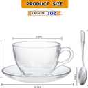 Glass Teacup and Saucer Set, 6 Pack Coffee Mug with Stainless Steel Spoon Suitable for Espresso Juice Cappuccino and More Beverage, 7OZ/210ML, Clear