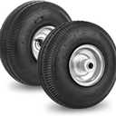 RRQ 10 Inch Pneumatic Wheel 4.10/3.50-4 Tire, 10" Pneumatic Wheels with 5/8" Bearings,2.2" Offset Hub for Garden Cart, Hand Truck, Lawn Cart, Mower (2 Pack)