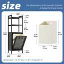 HITNET Tilt Out Laundry Hamper, Bamboo Bathroom Cabinet with Pull Out Removable Bag and 3 Tier Storage Shelves, 10 Gal Clothes Basket with Metal Handle, Black, 40 cm x 119 cm x 30 cm