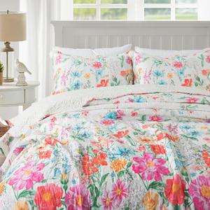 Travan Floral Quilt Queen Quilt, Ultra Soft Reversible Queen Quilt Bedding Set with 2 Shams 20×26" Red Flower Quilt for All Season, Coreopsis-Red, Queen