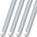 Barrina LED Shop Lights, 8FT 100W 15000LM 6500K, Super Bright White, V Shape, Clear Cover, High Output, Linkable, T8 LED Tube Light, for Garage 8 Foot with Plug (Pack of 4)