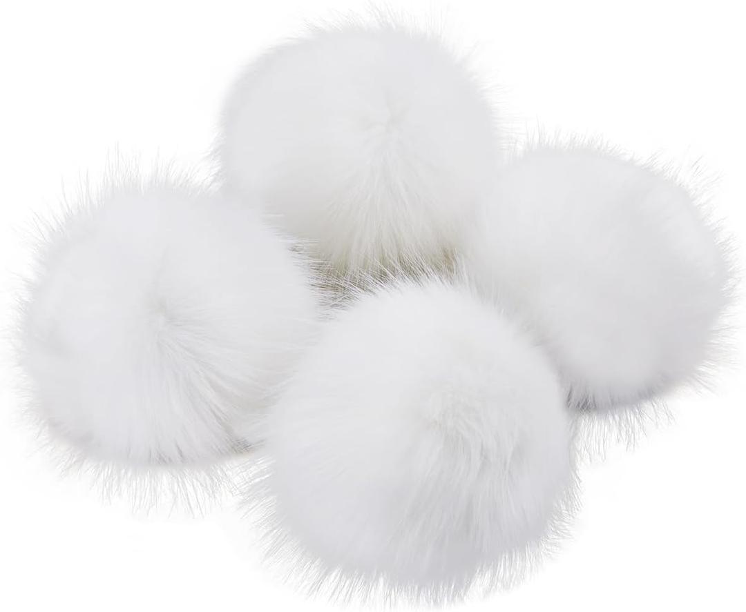 Homtable 6IN Large Faux Fur Pompoms, 4 Pieces Big Pom Pom Balls Fluffy Pompom Ball with Elastic Loop for Shoes Scarves Gloves Scarves Bag Key Chain Charms Accessories (White)