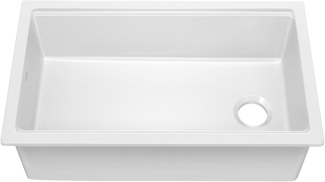KRAUS Turino 33-inch Fireclay Workstation Drop-In/Undermount Single Bowl Kitchen Sink in Gloss White, KFDW1-33GWH