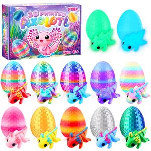 DIYDEC 24pcs Easter 3D Printed Animals Axolotl Figurines with 3D Printed Eggs Mini Fidget Toys for Kids Boys Girl Easters Basket Stuffers School Classroom Prizes Egg Hunt Party Favors Gifts