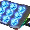 Laptop Cooling Pad, Gaming Laptop Cooler with 9 Quiet Fans, Laptop Cooling Stand for 12-17 Inch, Laptop Computer Fan with 5 Height Adjustable,2 USB Ports,1 Phone Stand (Colorful Lights)