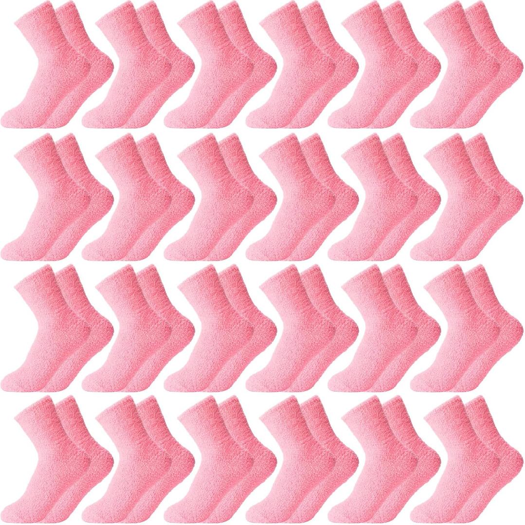 Handepo 24 Pairs Women Fuzzy Socks Bulk Winter Fluffy Sleeping Slipper Socks for Home Outdoor Gift Ladies Valentine's Day (Dark Pink)