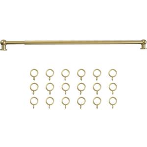 TWOPAGES Gold Adjustable Cafe Curtain Rod with Rings, Fits 28-48 Inch Kitchen Windows, Small Decorative Curtain Rod for Bathroom, French Door & Bedroom(1 Pack)