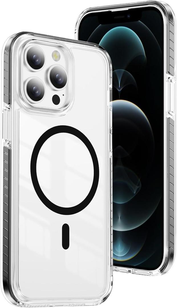 4 x DEERLAMN Magnetic Clear Case for iPhone 12/iPhone 12 Pro 6.1-Inch, [Compatible with Magsafe][Anti-Yellowing] Transparent Slim Shockproof Protective Phone Cover, Black