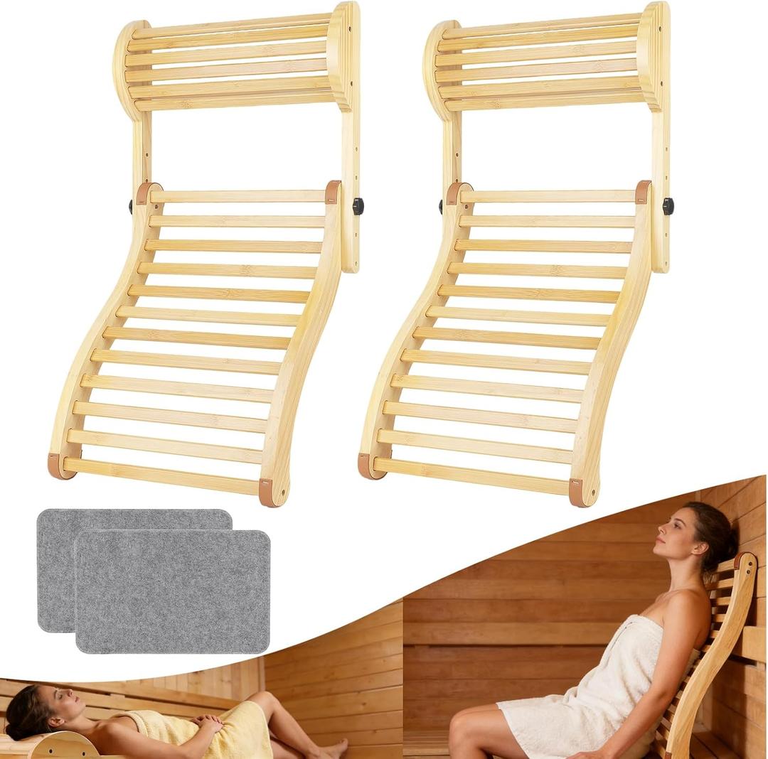 Sauna Backrest Infrared Accessories - 2-in-1 Adjustable Removable Bamboo Sauna Back Rest Pillow for Any Barrel or Infrared Sauna 2Pcs