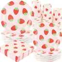 Strawberry Party Tableware Set - 200PCS Birthday Supplies Disposable Paper Plates Dinnerware Set for 50 Guests Baby Shower Fruit 1st