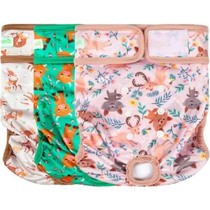 Wegreeco Washable Female Dog Diapers Highly Absorbent Reusable Diapers for Dog in Heat Period, 3 Pack (Deer, Medium) (Medium (12"-15" Waist))