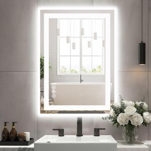 Sweetcrispy 20.1"x28.1" 1Smart Anti-Fog LED Bathroom Mirror with Front Light & Backlit, 3 Color Temperatures, Dimmable, Memory Function, Rectangle Modern Vanity Mirror