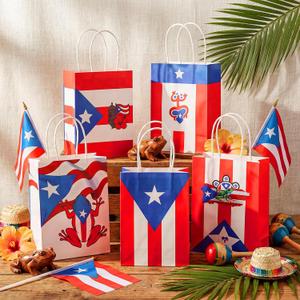 TaoBary 50 Pcs Puerto Rico Party Decorations Gift Bag with Handles Tropical Puerto Rican Flag Coqui Frog Souvenirs Gift Paper Bag Bulk for Patriotic Festival Birthday Party Supplies (Classic)