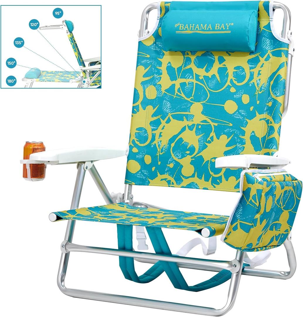 Backpack Beach Chair, Aluminum Lightweight Reclining 5-Position Lounge Chair for Adults Heavy Duty Support 400 LBS Portable Folding with Cooler Bag Camping Chair for Sand Outdoor | 400 LBS Outdoor Folding Beach Chair with 5 Positions,Lightweight Camp Chair with Cooler Bag,Heavy Duty Lounge Chair