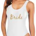 Elightvap Bride to Be Squad Women One Piece Swimsuits Letter Print Swimwear High Cut Monokini Bridesmaid Team Bathing Suits (XX-Large, White 3- Bride)