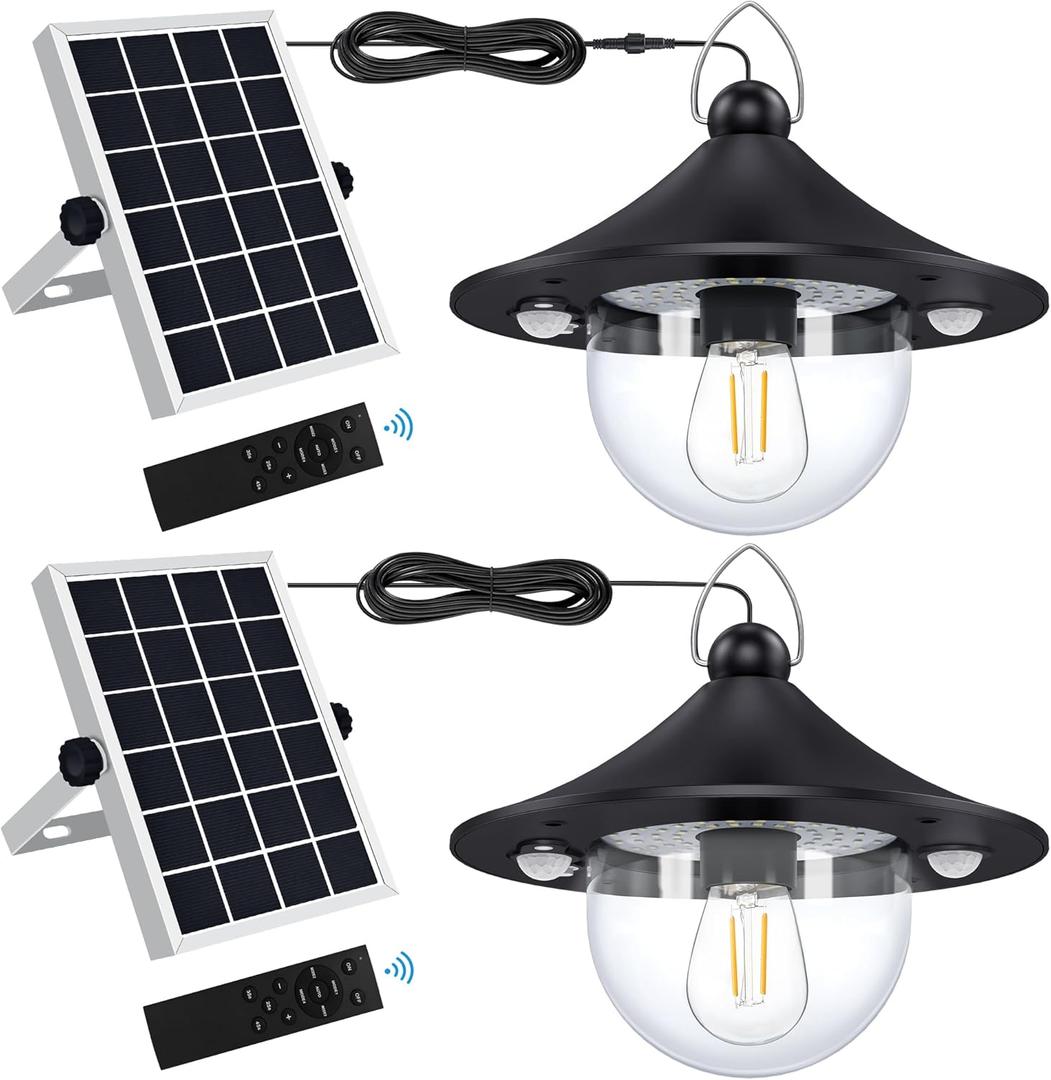 Solar Shed Light Indoor Outdoor Pendant Lights Solar Powered with 2 Motion Sensor, Waterproof Solar Hanging Lamp for Porch, Inside Home, Farmhouse, Gazebo, Chicken Coop, Daytime, 2 Pack