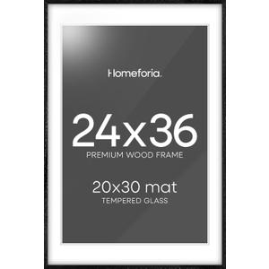 24x36 Black Wood Frame, High End Oak 24x36 Large Wooden Poster Frames with Mat 20x30 inch Photo, 24 x 36 Picture Frame Matted to 20 x 30, 36x24 Thin Frame, Tempered Glass, Wall Kit, Set of 1