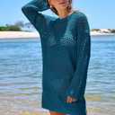Prinbara Crochet Cover Up for Women Swimsuit Summer Bathing Suit 2025 Swim Hollow Out Bikini Swimwear Mesh Knit Beach Dress Cyan Small (Blue, S)