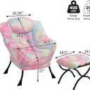 HollyHOME Lazy Chair with Foldable Ottoman, Accent Comfy Lounge Armchair and Folding Footrest Stool, Leisure Sofa Reading Chair and Footstool for Living Room, Bedroom, Dorm,Faux Fur Rainbow
