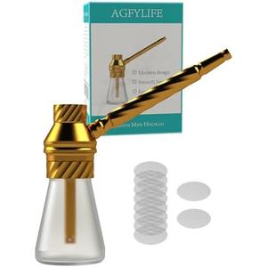 AGFYLIFE Portable Hookah Set for Travel - Premium Handheld Glass Hookah, Aluminum Mini Hookah Real Metal Accessories, includes Screens,Small Hookah Shisha For a Single Smoker, Gold