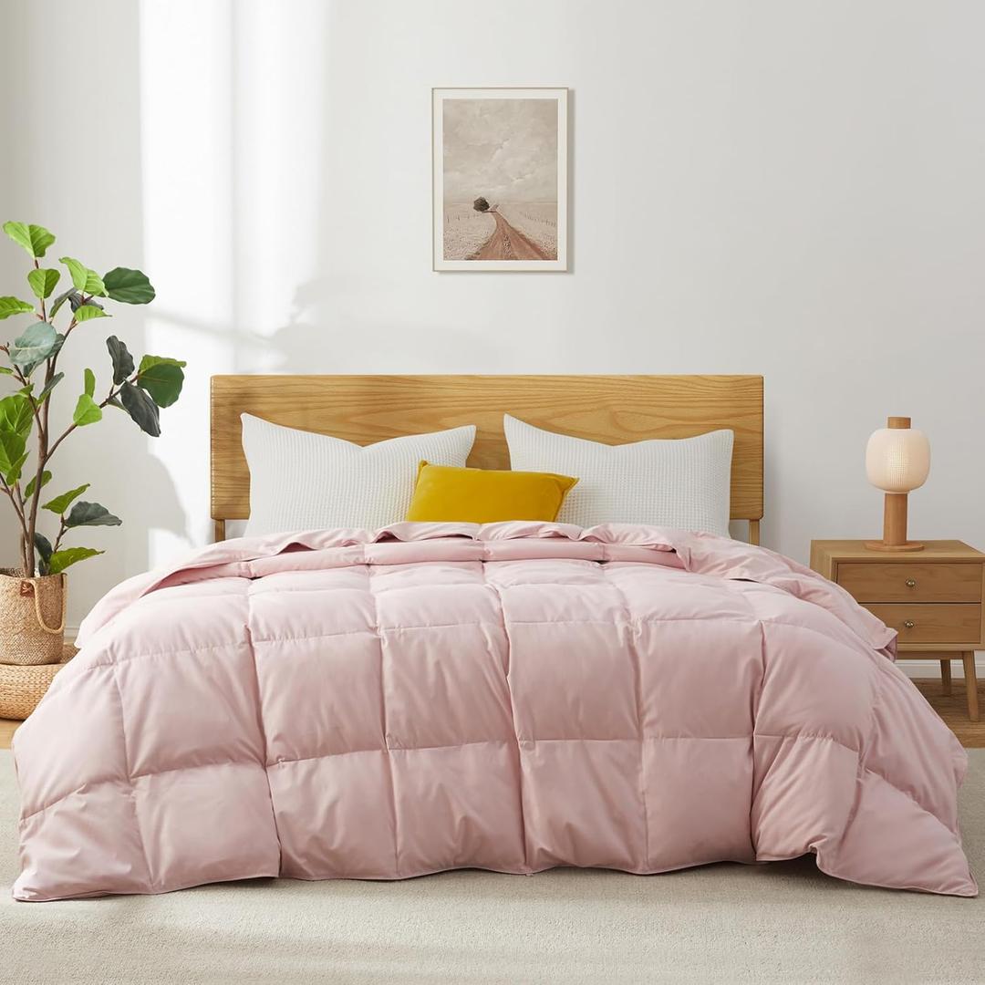 Joysoul Goose Feathers Fiber Comforter - Lightweight Ultra Soft Fabric Cover Breathable White Down Feather Fill, Pink King Size Duvet Insert (104" X 88")