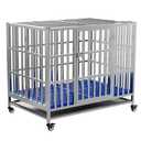 FoQualy Collapsible Stainless Steel Dog Crate, 48"  Size Lockable Wheel, with Tray, Stackable, Heavy Duty, Divider, Indoor and Outdoor