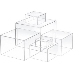 Geelin 6 Pack Acrylic Risers for Display Acrylic Cube Boxes Risers Display Stands with Hollow Bottoms Decorative Stand for Jewelry Candy Table Decor 6 Sizes(Clear,3 to 8 Inch,Square)