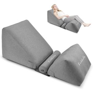 Inflatable Wedge Pillow for Sleep Apnea, 0-90° Infinite Adjustable, Back Wedge Pillow+Separable Leg Elevation Pillow, Easy to Storage, Wedge Pillow for Back Pain Relief, Removable Cover