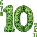 5 x Video Game Number 10 Balloon Different shades of Green Number Balloons for Game Birthday Decorations, Pixel Game Party Supplies 10 Number Balloon