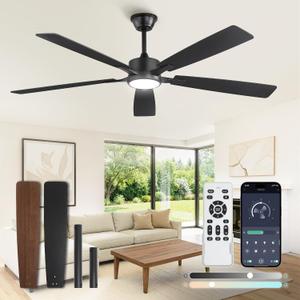 Fanbulous 60 Inch Ceiling Fans with Lights and Remote, Stepless Color Temperature Change & Dimmable 20W LED Ceiling Fan, 6 Speeds Reversible Quiet DC Motor for Bedroom, Living Room, Apartment,Black