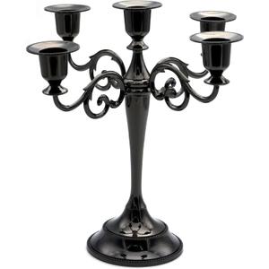 JEVIMORY Black Candelabra Candle Holders for Pillar Candles 10.6 inch Tall, 5 Candle Candlestick Holder for 1/2-1 inch Taper Candles Halloween Candelabra Decoration Easy Assembly (Black)