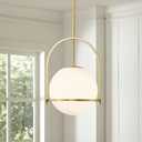 Modern Pendant Light Fixture Gold Globe Pendant Lighting Milk White Glass Shade One Light Hanging Adjustable Height Chandelier for Kitchen Island Dining Room Bedroom (9.21" Gold Pendant Light)