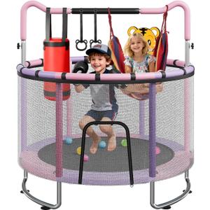 LotFun Trampoline for Kids, Toddler Trampoline with Net, 440 LBS Capacity, Adjustable Height, Basketball Hoop & Sandbag,Gifts for Boys & Girls, Ages 3-12, Size: 59x59x63 IN