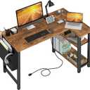 Lufeiya Small L Shaped Desk with Power Outlet Shelves, 40 Inch Reversible Corner Desk for Small Space Home Office, L-Shaped Computer Desk PC Desks with Charging Station, Rustic Brown