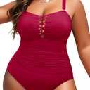 Yonique Women Plus Size One Piece Swimsuits Tummy Control Bathing SuitsmPkys Vintage Swimwear (Red), 42 Plus