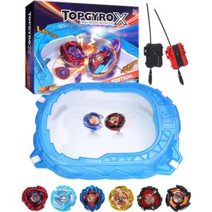 X Stadium Starter Kit - 6 Battle Tops Arena Set with 2 Launchers, Acceleration Track & Protective Roof, Gift for Boys Girls 6+