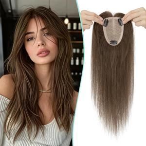 Benehair Real Human Hair Toppers for Women - Silk Base, 9 * 12CM, 150% Density, 100% Remy, Dark Brown, 10 Inch