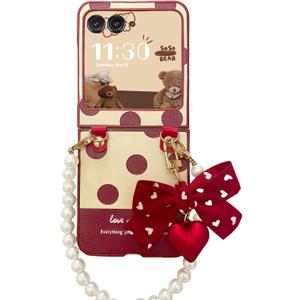 for Motorola Razr 2025/2024 Case with Chain, Cute Stylish Design Razr 2025/2024 Case for Women Girls, Shockproof Slim Phone Case for Motorola Razr 2025/2024 Red