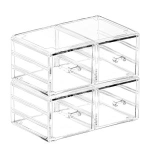 Pack of 2 Acrylic Countertop Stackable Drawers Bathroom Cabinet Organizer Clear Organizing Bins For Cosmetics Organizer Jewelry Hair Accessories Nail Polish Make Up Marker Pen (4 High Drawers)
