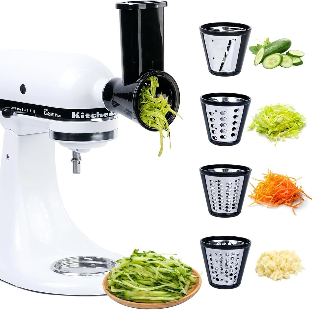 Slicer Shredder Grater Attachment Compatible with KitchenAid Stand Mixer, 4 Stainless Steel Blades, Vegetable Cheese Slicer, Multi-Purpose Mixer Attachment, Easy Clean
