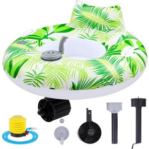 Motorized Pool Float for Adults | Battery Inflatable Pool Lounger with Motor Backrest, Cup Holder, Pusher Handles, Foot Pump, Lounger for Summer Lake Fun